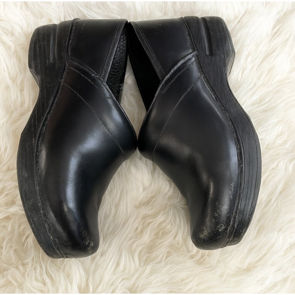 Dansko Sleek Black Leather Upper Slip On Clog Mule Shoe sz 39 Nurse Comfort Loaf